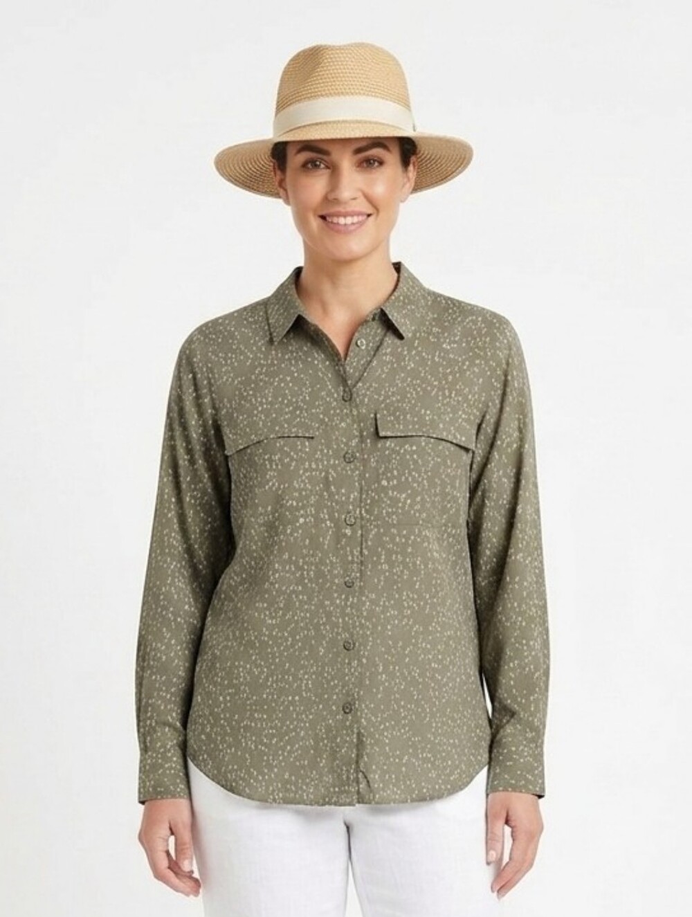 EVRI Camp Shirt Blouse Moss Green 0X